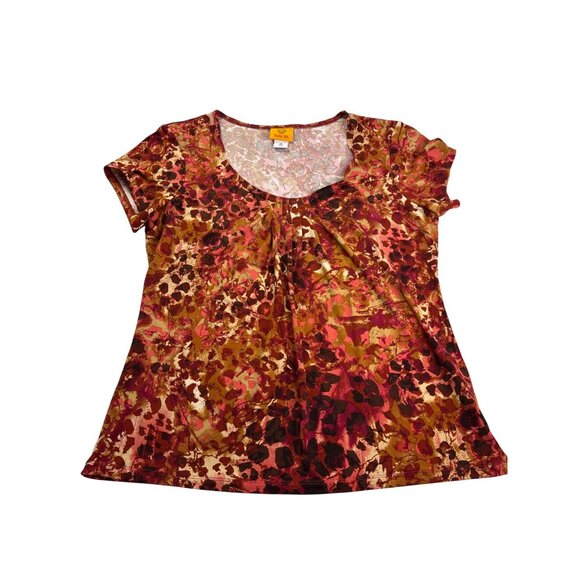 Ruby Rd. Womens Floral Short Sleeve Top Size M Pleated Abstract Autumn Fall - Picture 1 of 4